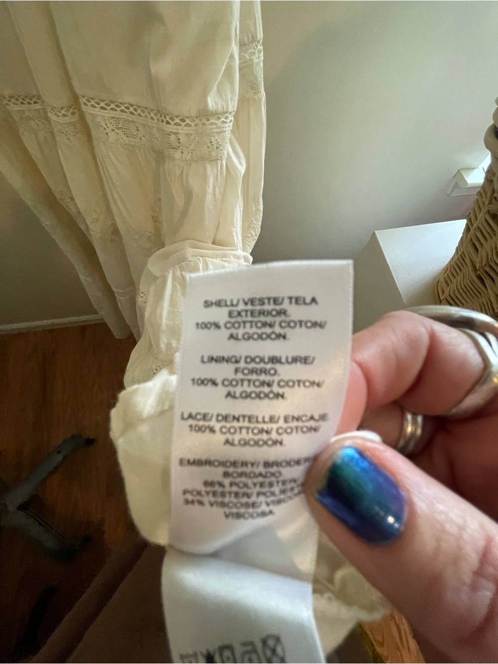 Lucky Brand Cream Boho Embroidered Solid Cotton Maxi Dress- Gorgeous Details! - Picture 10 of 11